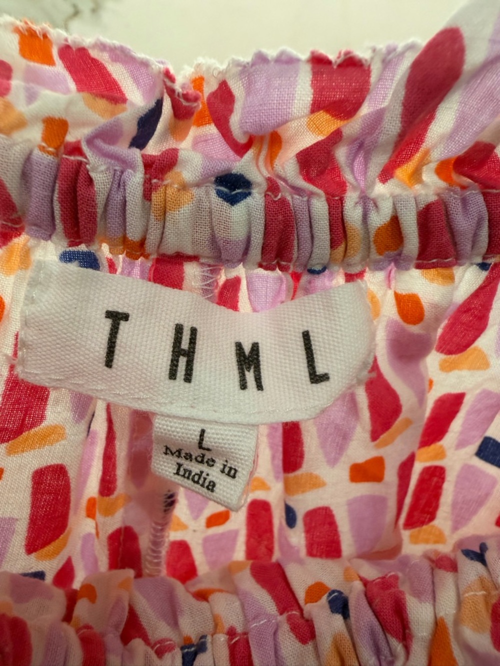 THML Pink Multicolor Ruffle-Neck Printed Blouse - Picture 3 of 3